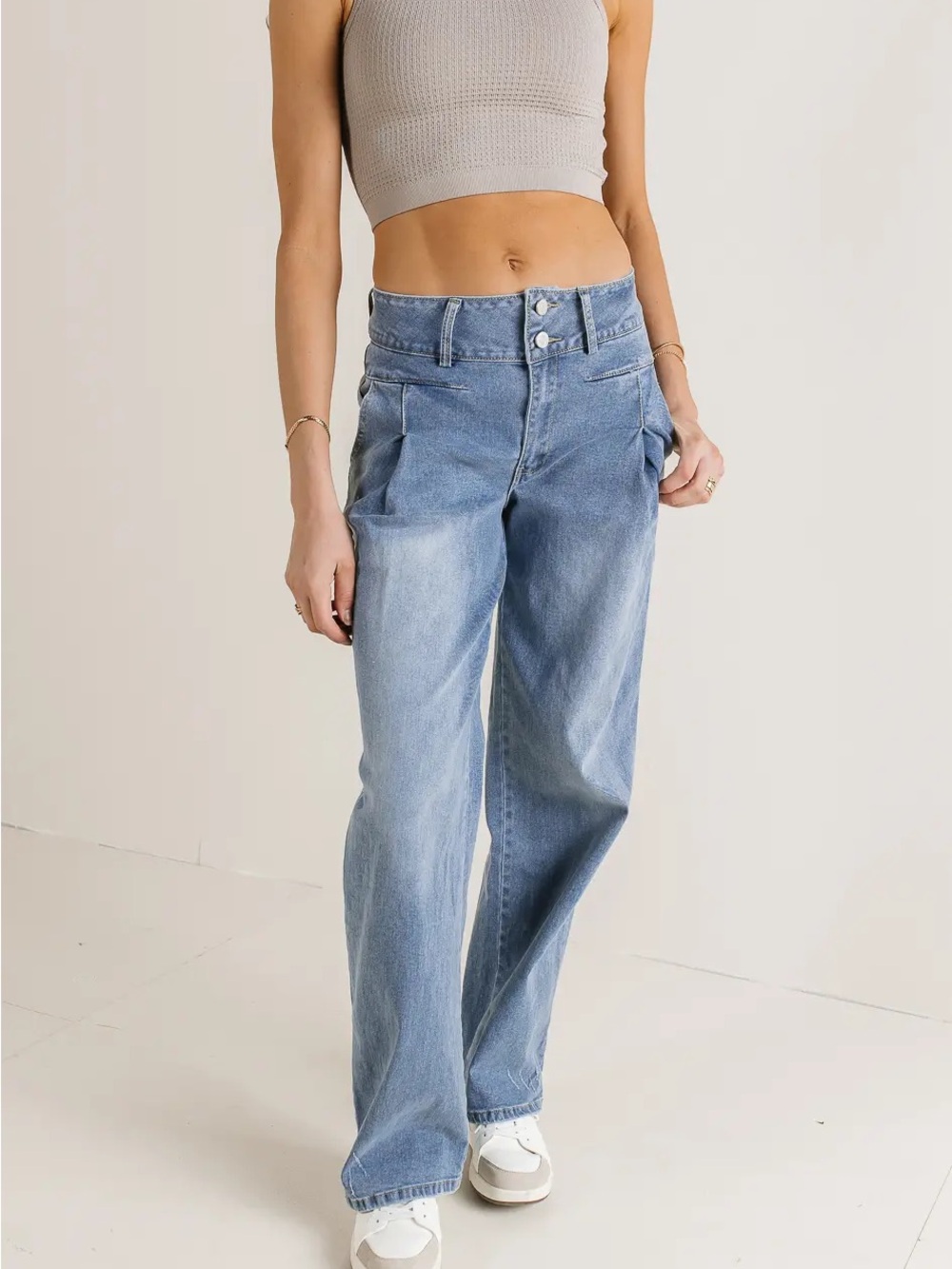 NWT bohme Light Blue Wide-Leg Jeans with High Waist